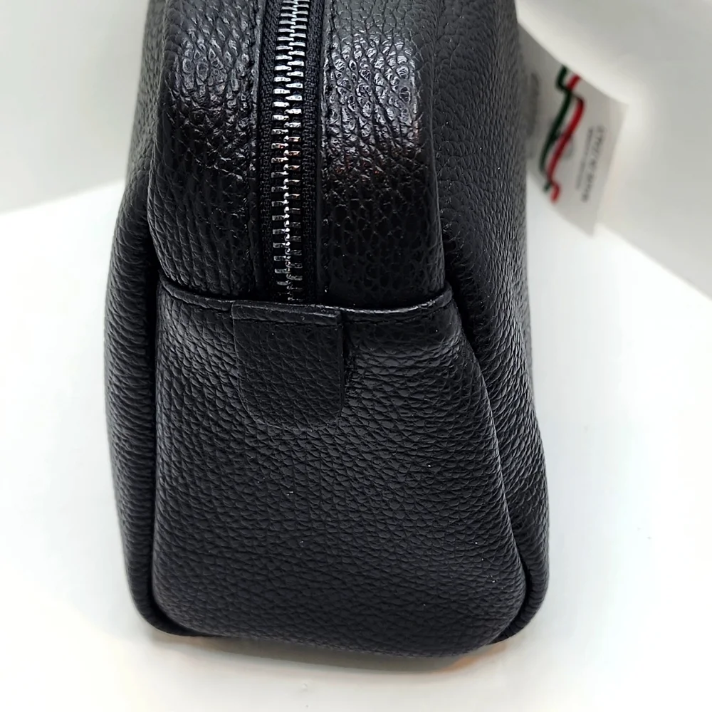 MASSEI, GENUINE LEATHER, MADE IN ITALY, MEN’S TOILETRY BAG, HAND MADE BLACK
